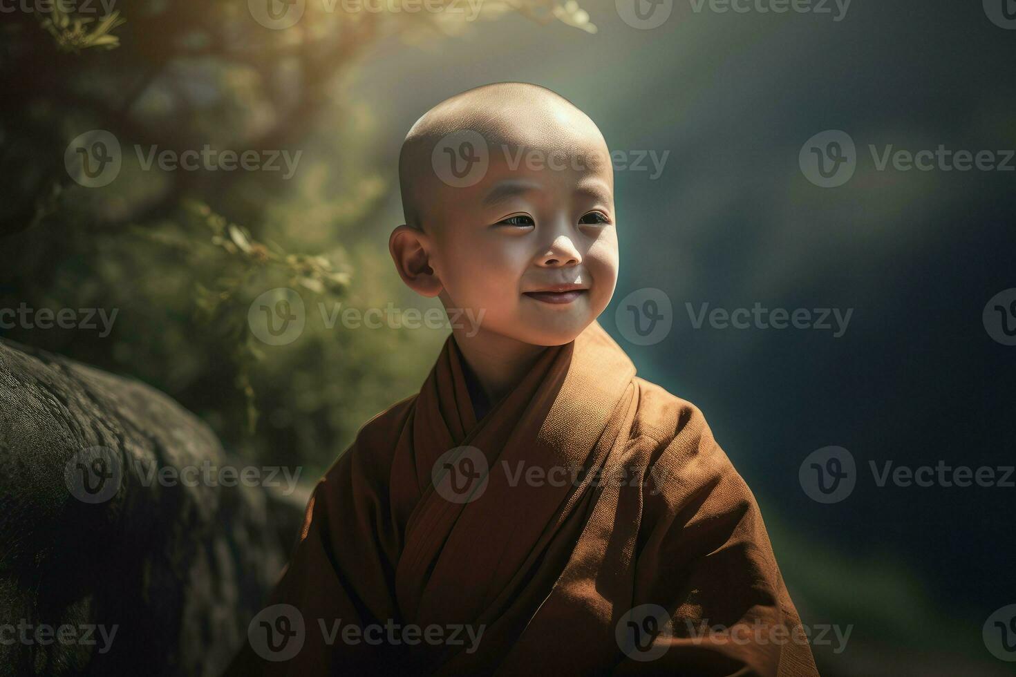 Little asian smiling monk. Generate Ai photo