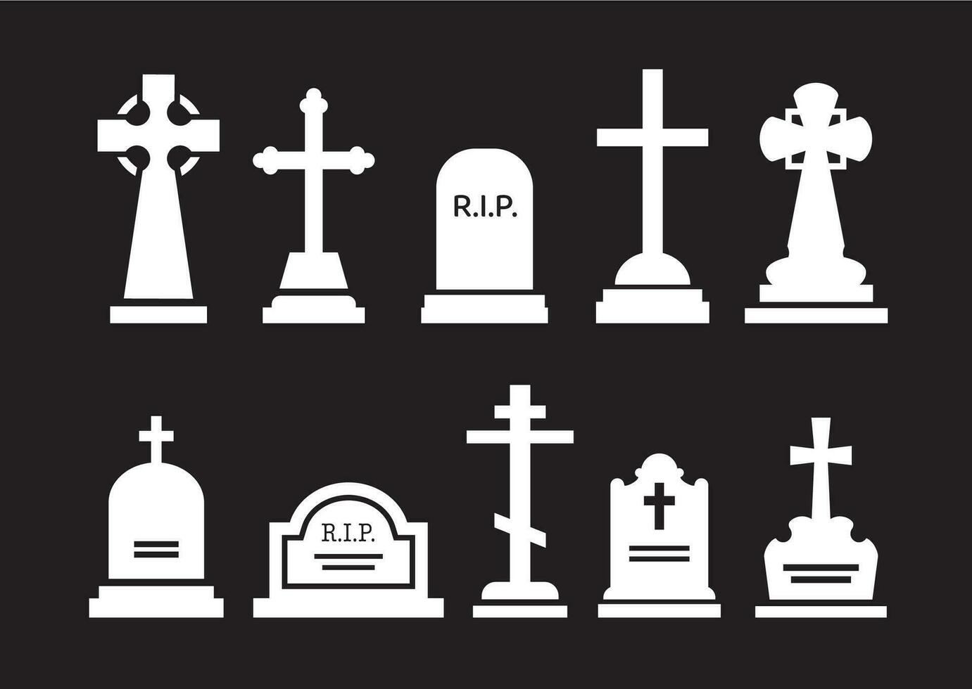 Gravestone and tombstone silhouettes isolated set vector