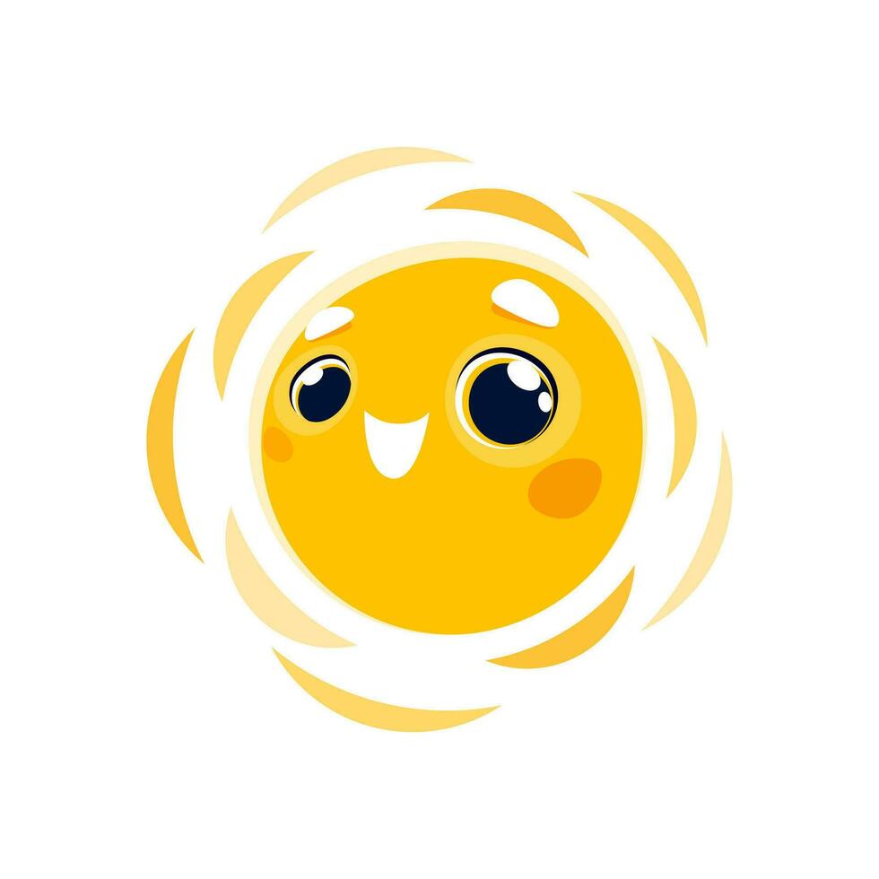 Cartoon smiling sun character, vector personage