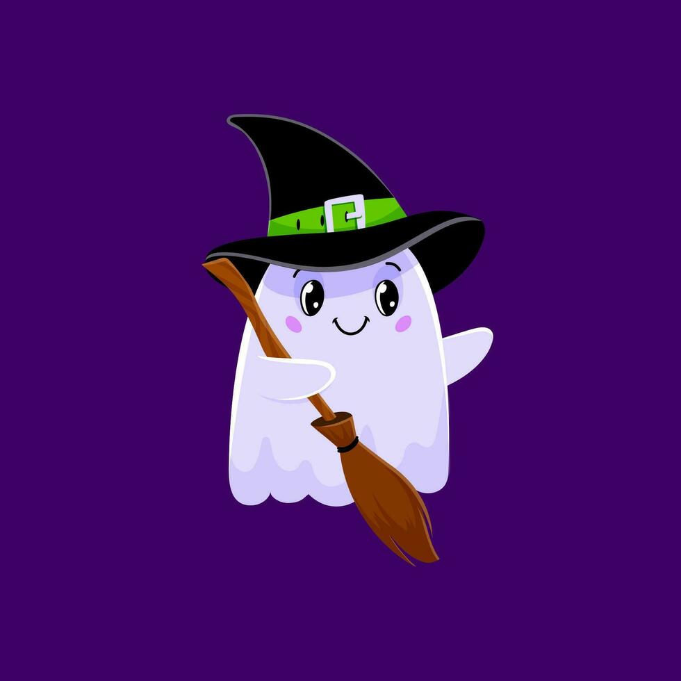 Halloween ghost, cute kawaii witch boo character vector