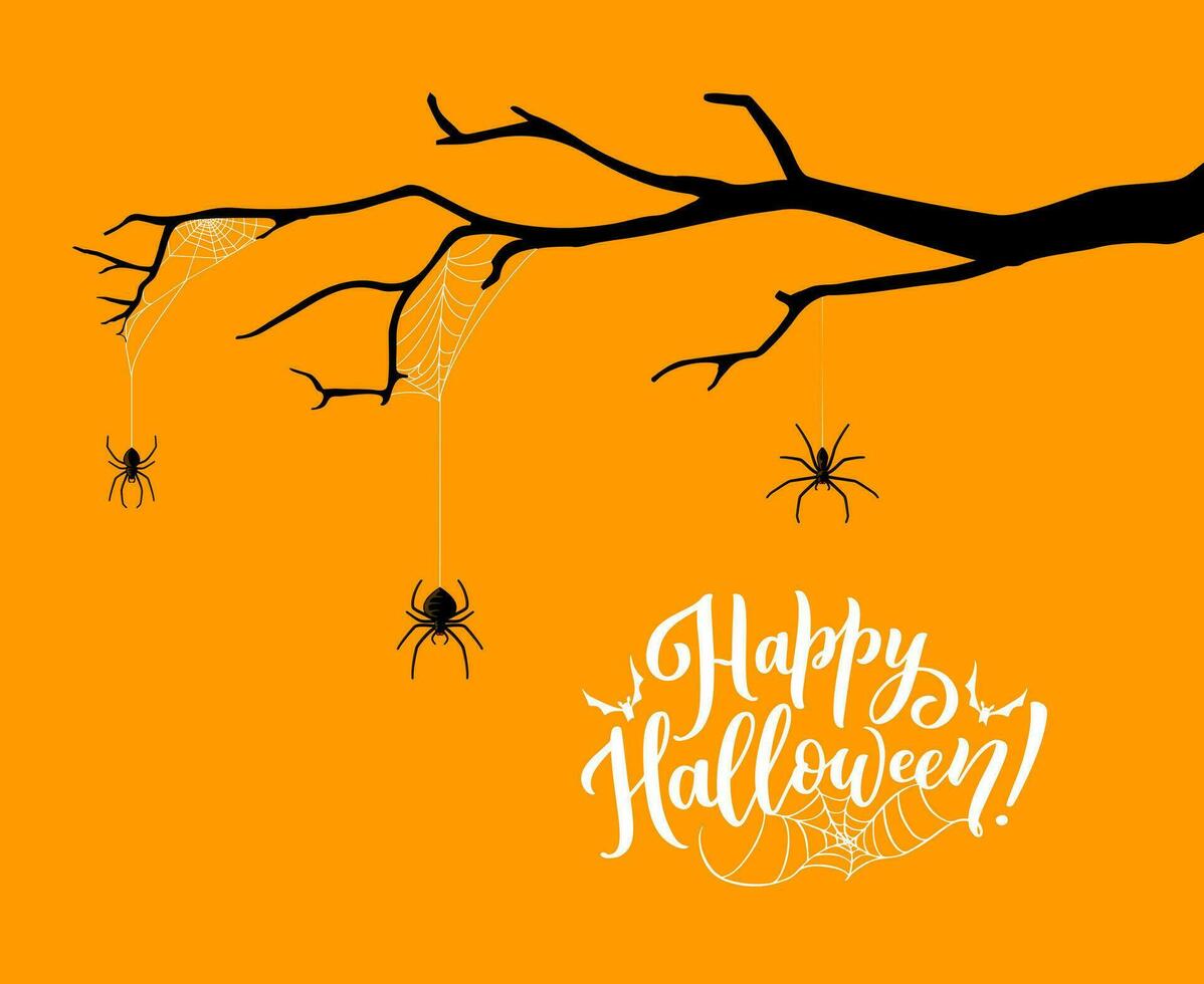 Halloween holiday spiders in cobweb on tree branch vector