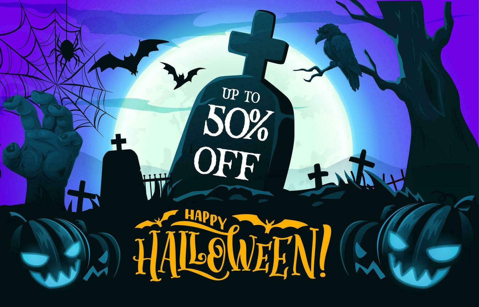 Sale banner with Halloween cemetery silhouette vector