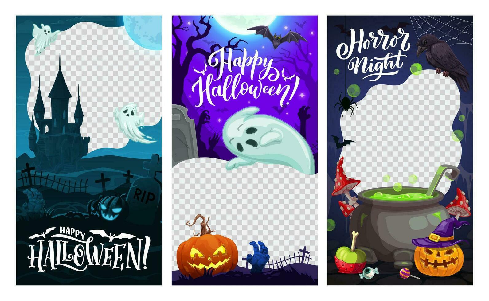 Halloween holiday social media templates, monsters vector