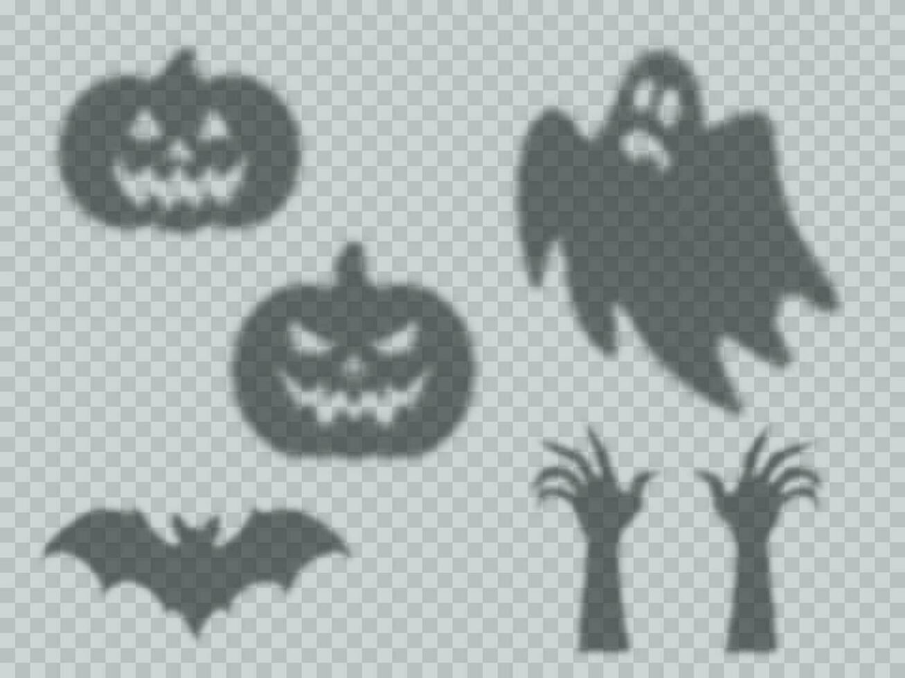 Halloween shadow overlay, pumpkin monsters, ghosts vector