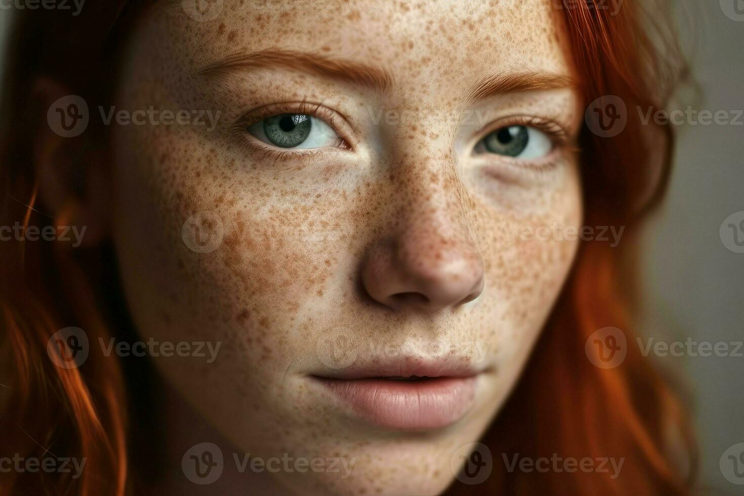 Girl freckles. Generate Ai photo