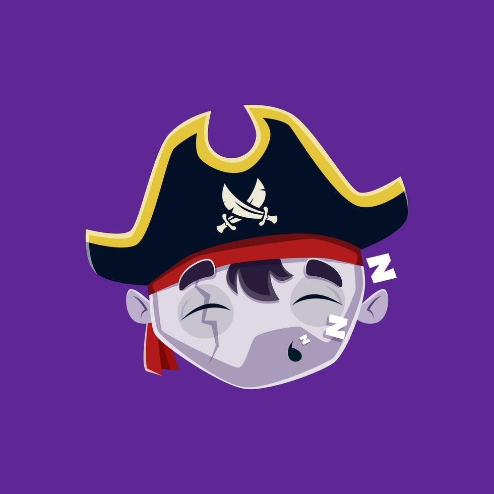 dibujos animados Víspera de Todos los Santos dormido pirata emoji personaje vector