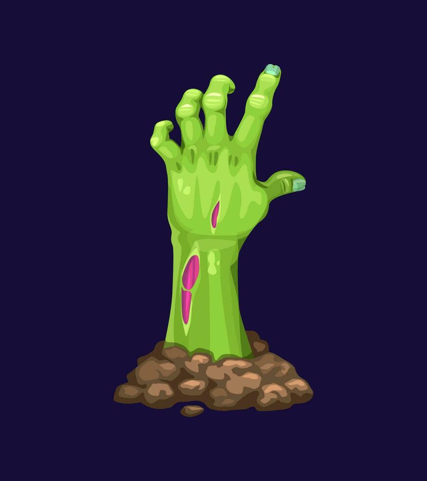 Cartoon zombie hand sticks out from the ground vector