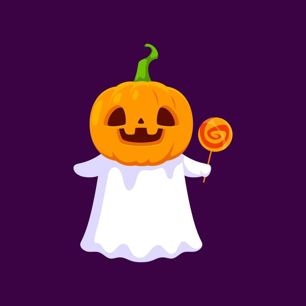 Cartoon Halloween ghost character wear pumpkin vector