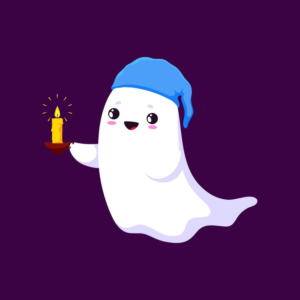 Cartoon Halloween kawaii ghost wander at night vector