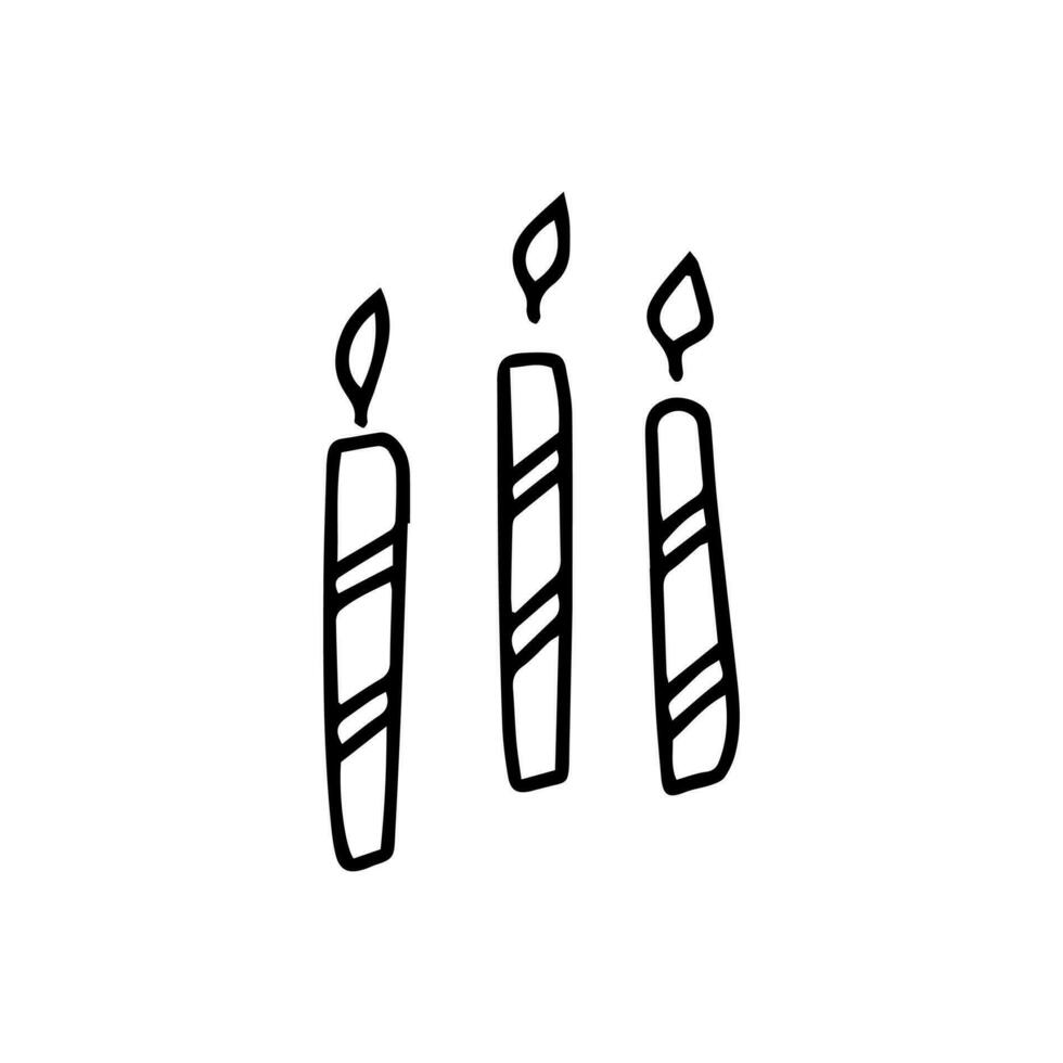 Candles for cake in doodle style on a white background. Festive concept. Hand drawn vector outline sketch icon.