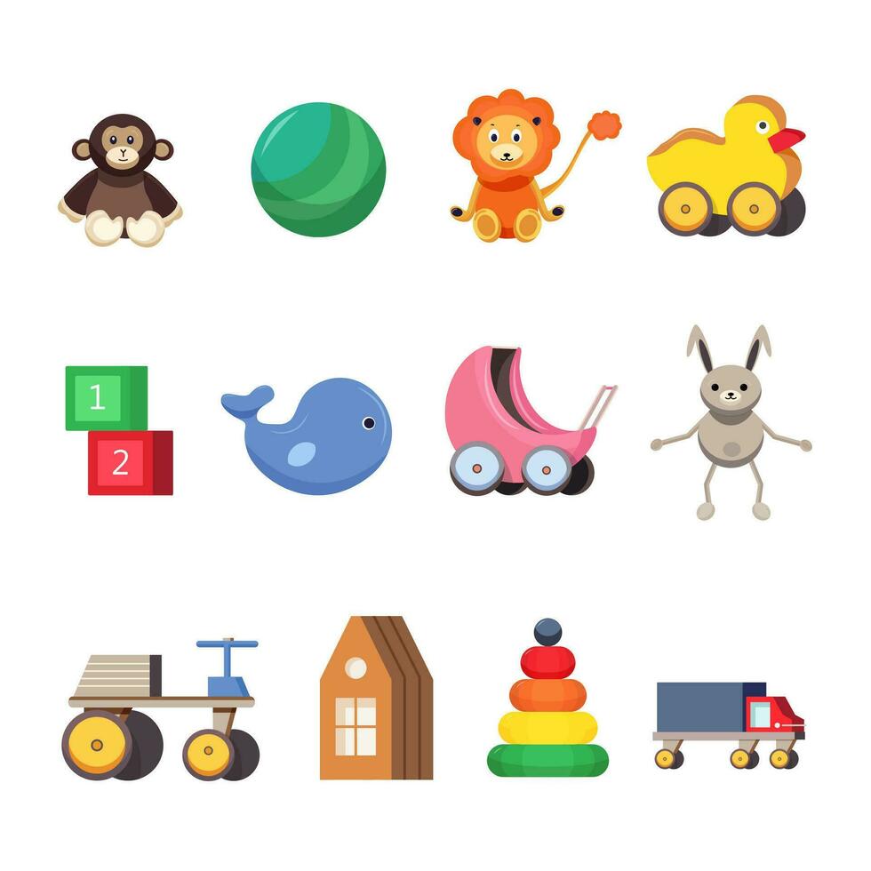 Kids toys set. Colorful flat illustrations. vector