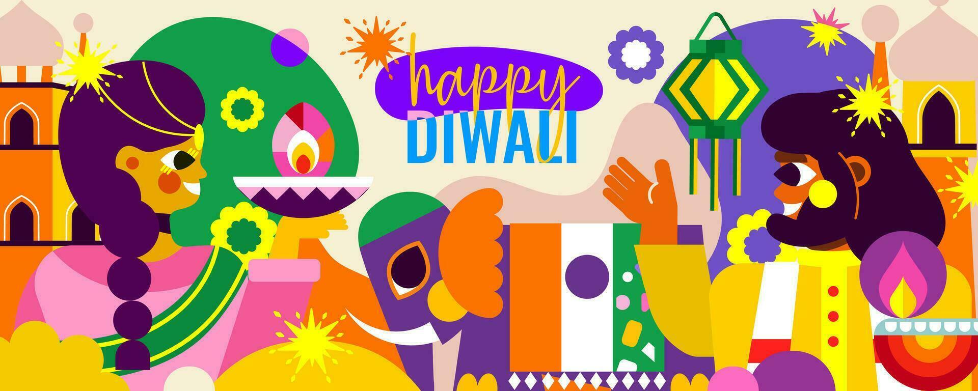 Immerse yourself in the celebration of Diwali with this modern illustration.  Experience the essence of Diwali in one design. vector