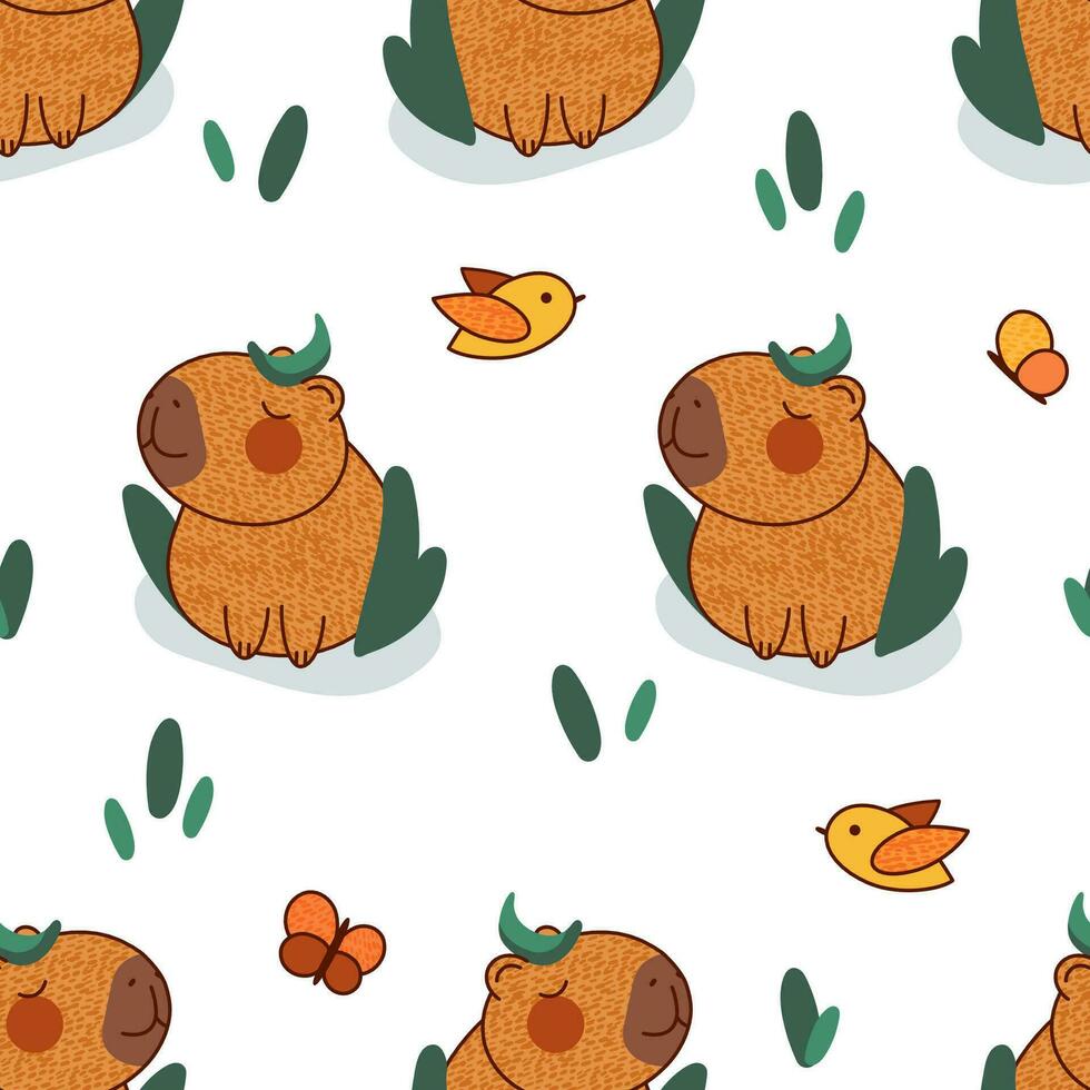 Cute capybara characters seamless pattern vector illustration