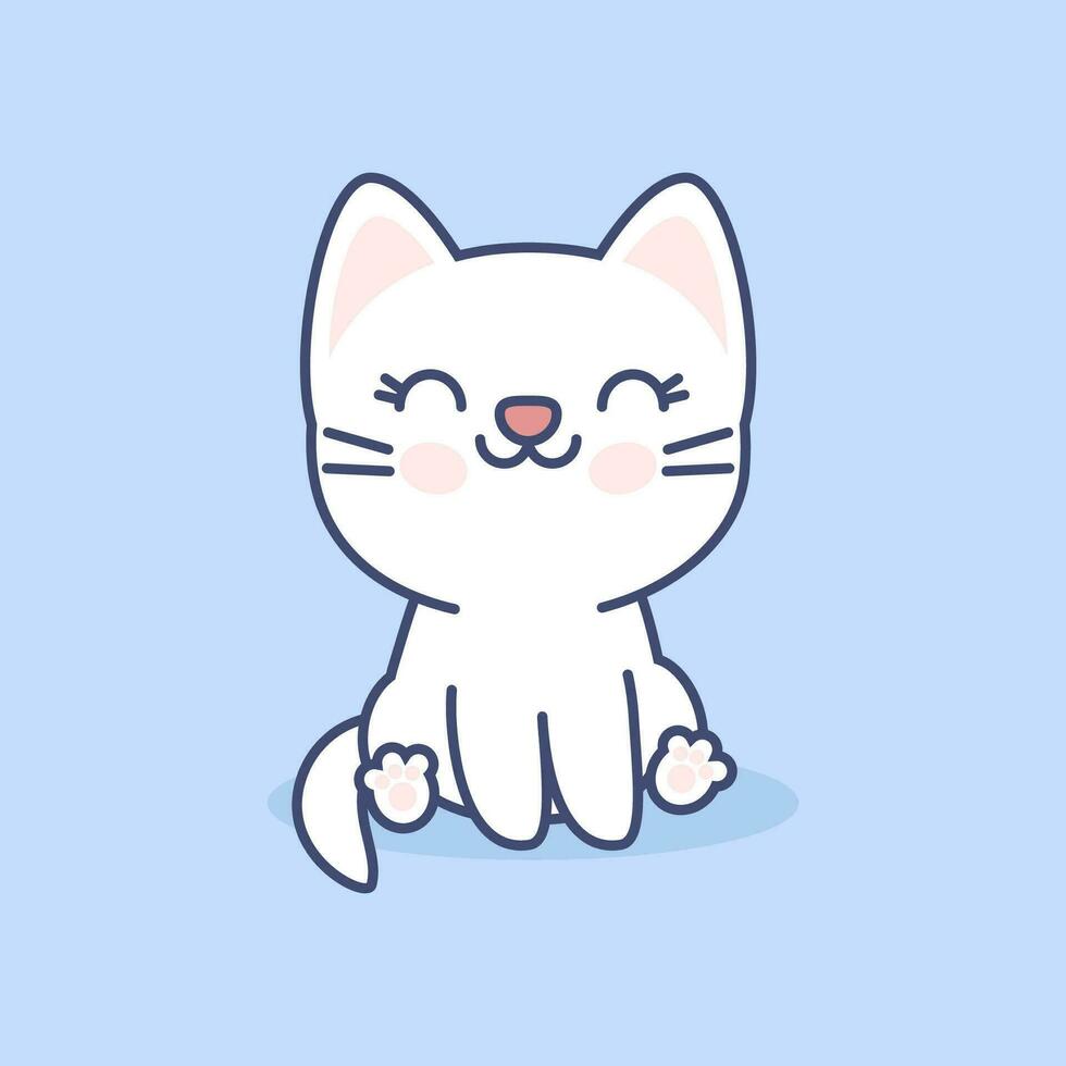 Cute smiling kawaii kitten with closed eyes vector