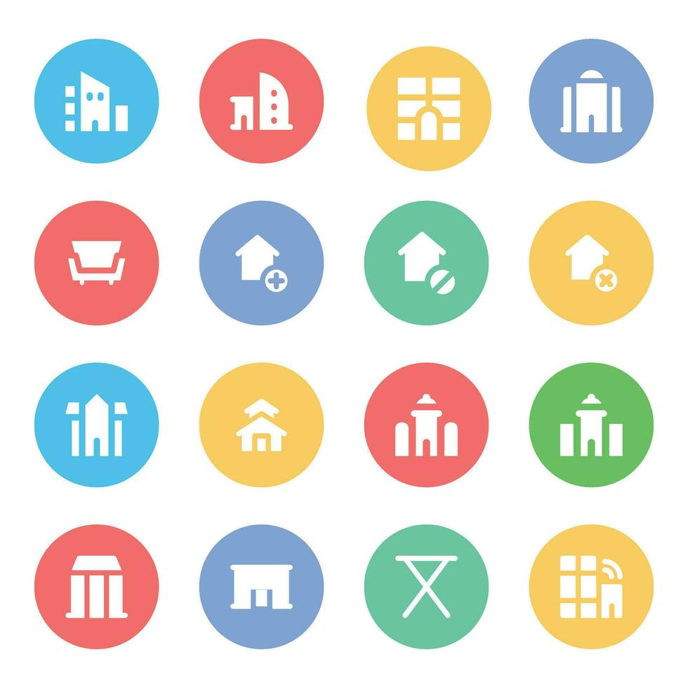 Pack of Famous Buildings Flat Circular Icons vector