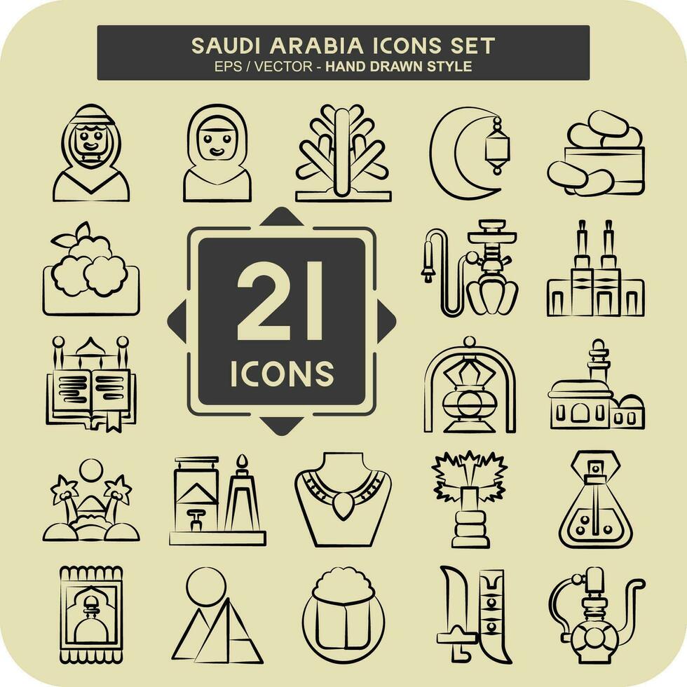 icono conjunto saudi arabia relacionado a islámico símbolo. mano dibujado estilo. sencillo diseño editable. sencillo ilustración vector