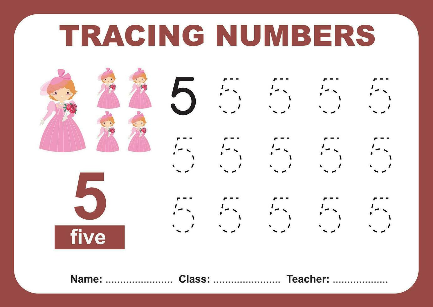 Trace and write number for children. Exercise for children to recognize the number. Educational worksheet for preschooll vector