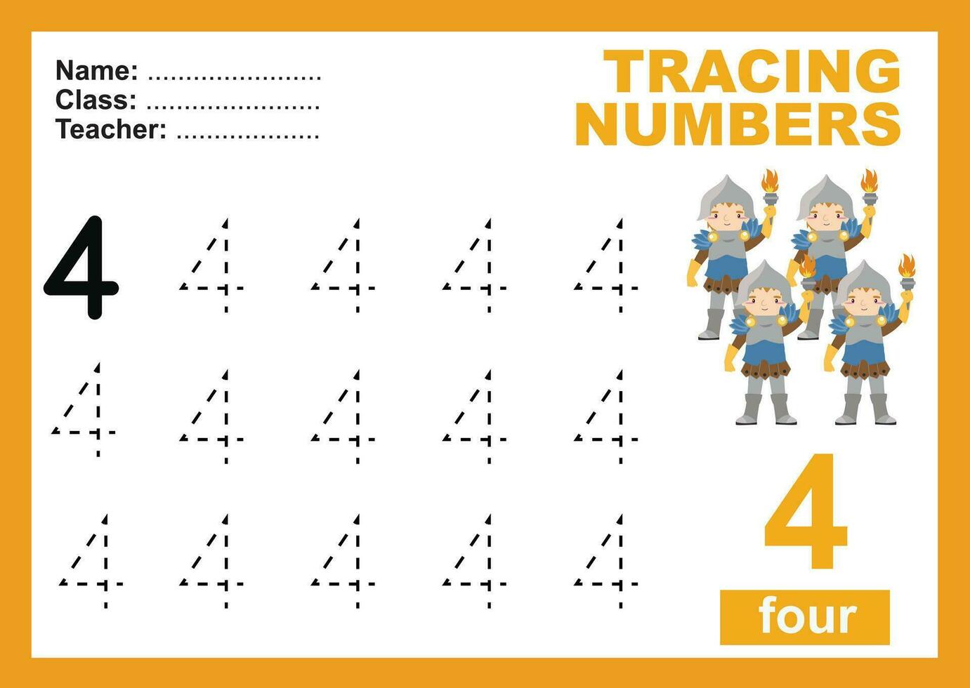 Trace and write number for children. Exercise for children to recognize the number. Educational worksheet for preschooll vector