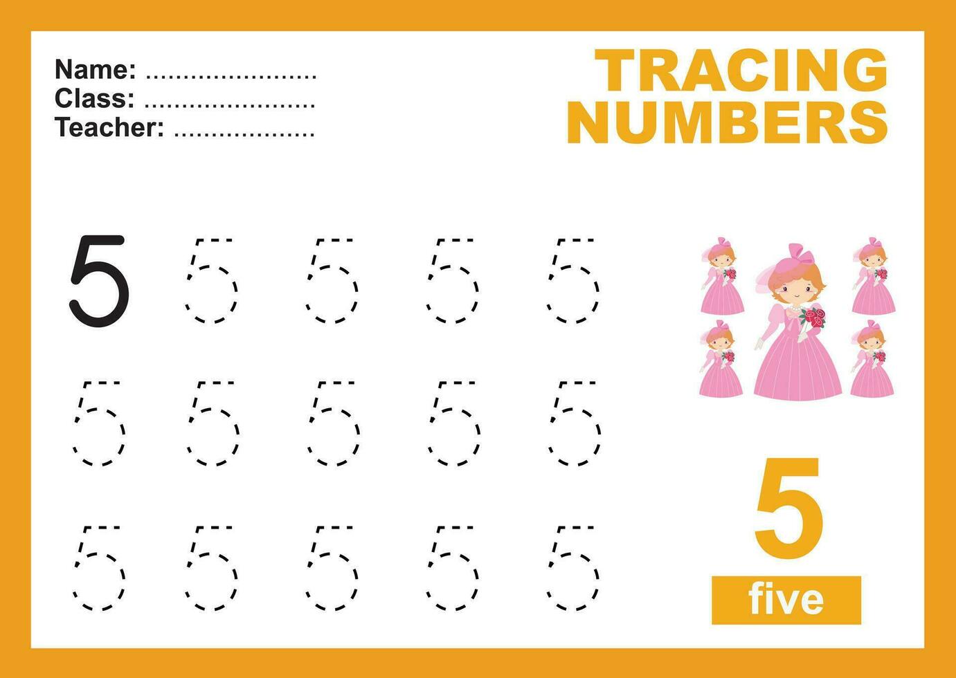 Trace and write number for children. Exercise for children to recognize the number. Educational worksheet for preschooll vector