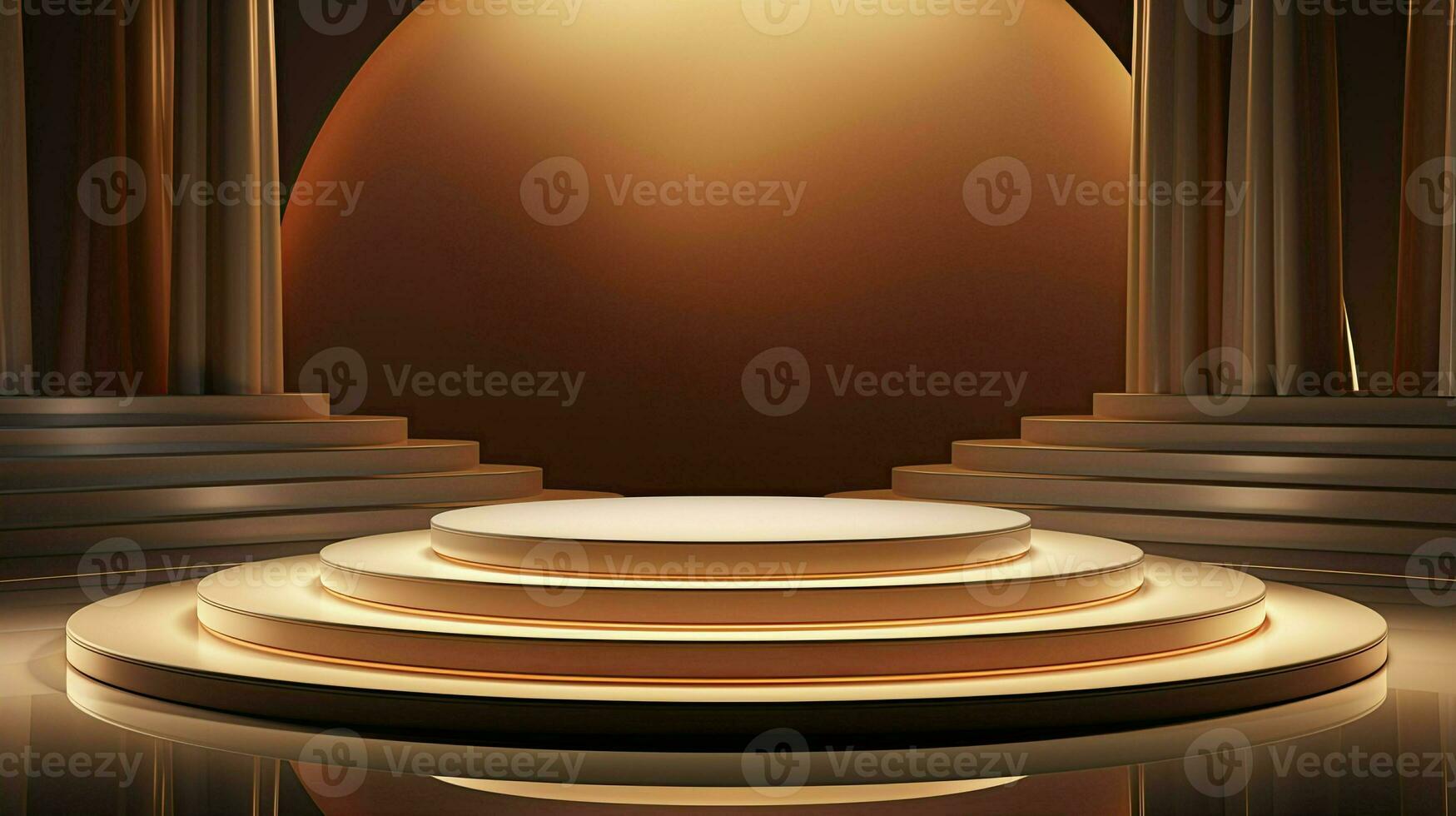 neon podium in a minimalist Scandinavian style in beige-brown colors with lighting. AI Generated photo