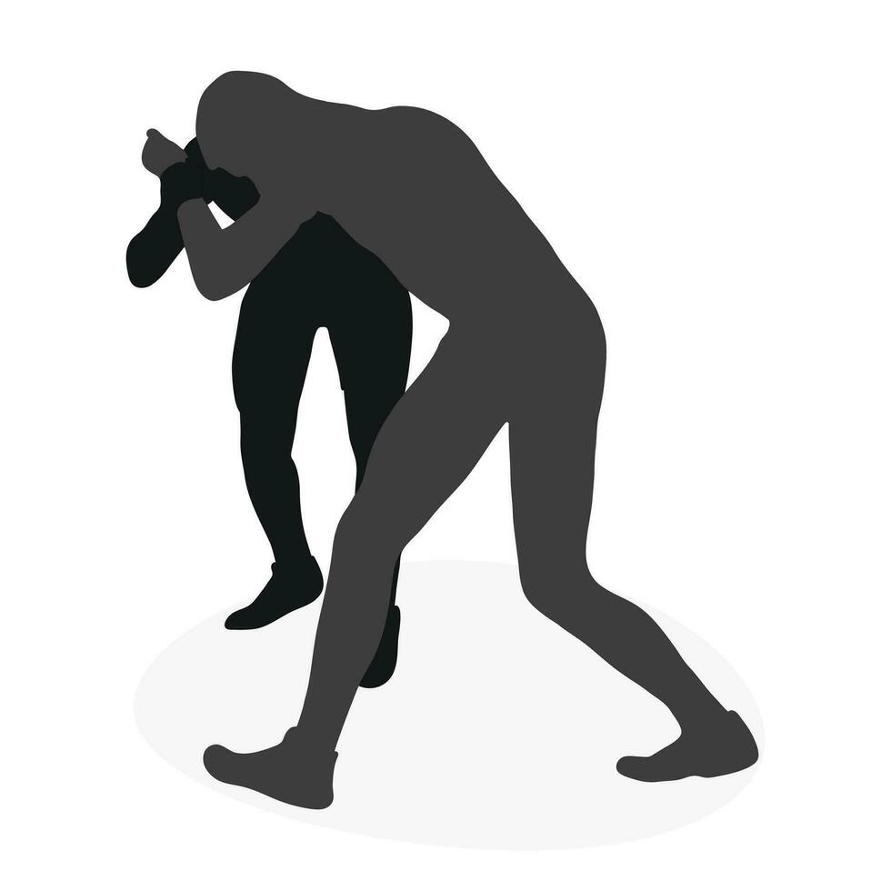 Silhouettes of people fighting, MMA fighters. Greco Roman wrestling, combating, grappling, duel, fight, mixed martial art, sportsmanship vector