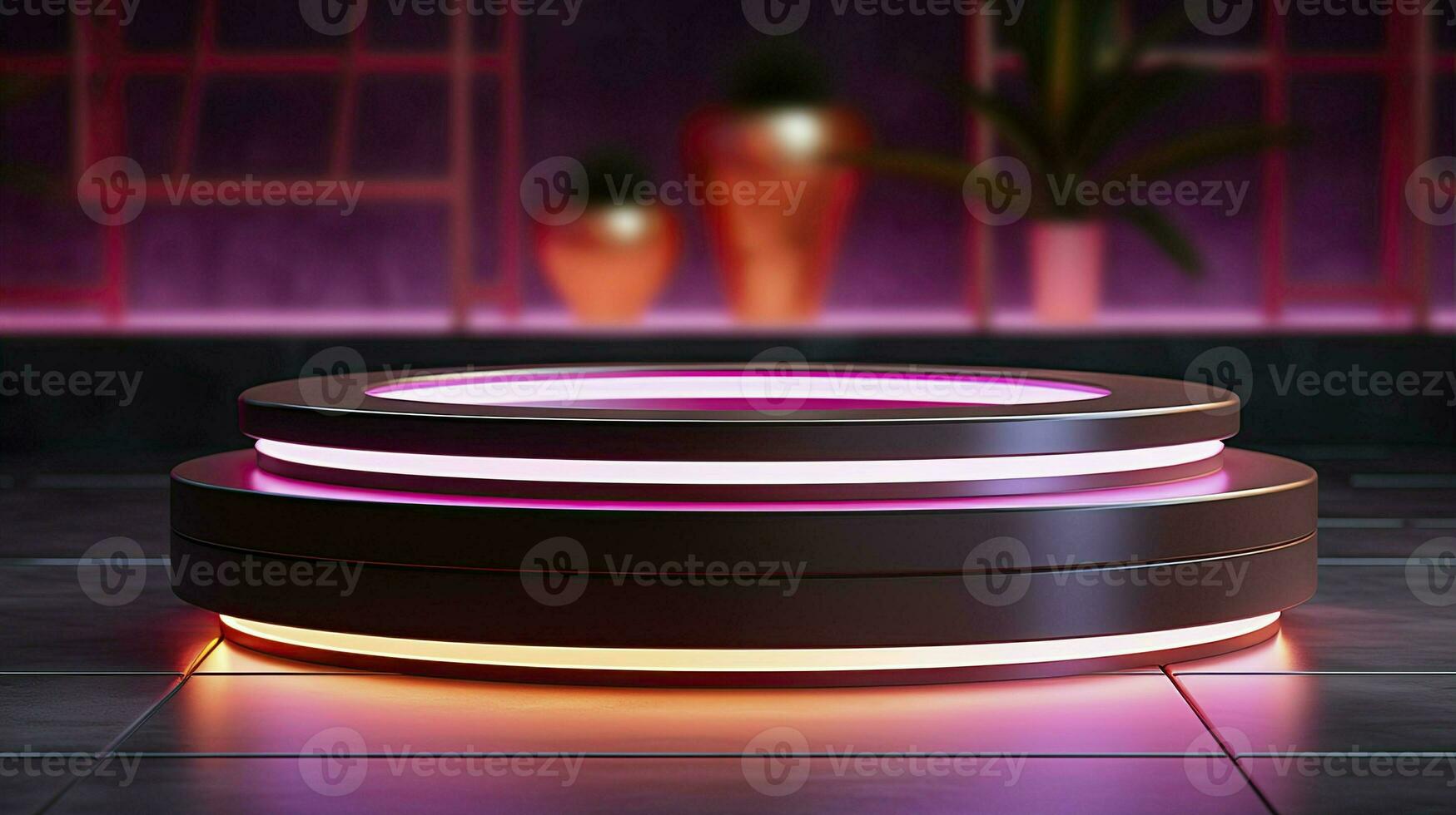 neon podium in bright psychedelic colors with backlighting. in y2k style. AI Generated photo