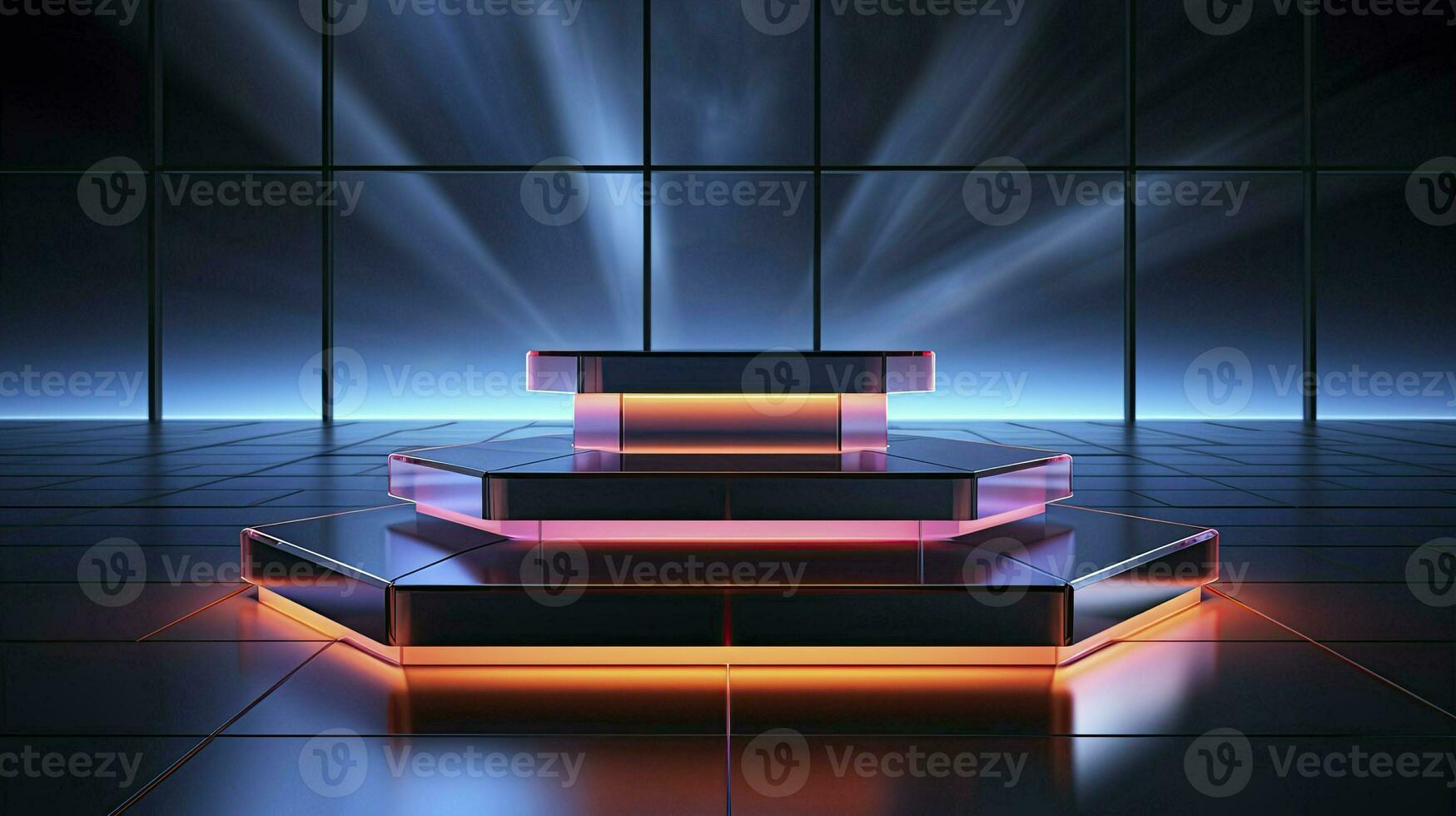 neon podium in bright psychedelic colors with backlighting. in y2k style. AI Generated photo