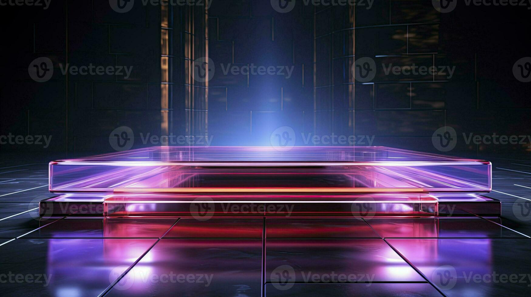 neon podium in bright psychedelic colors with backlighting. in y2k style. AI Generated photo
