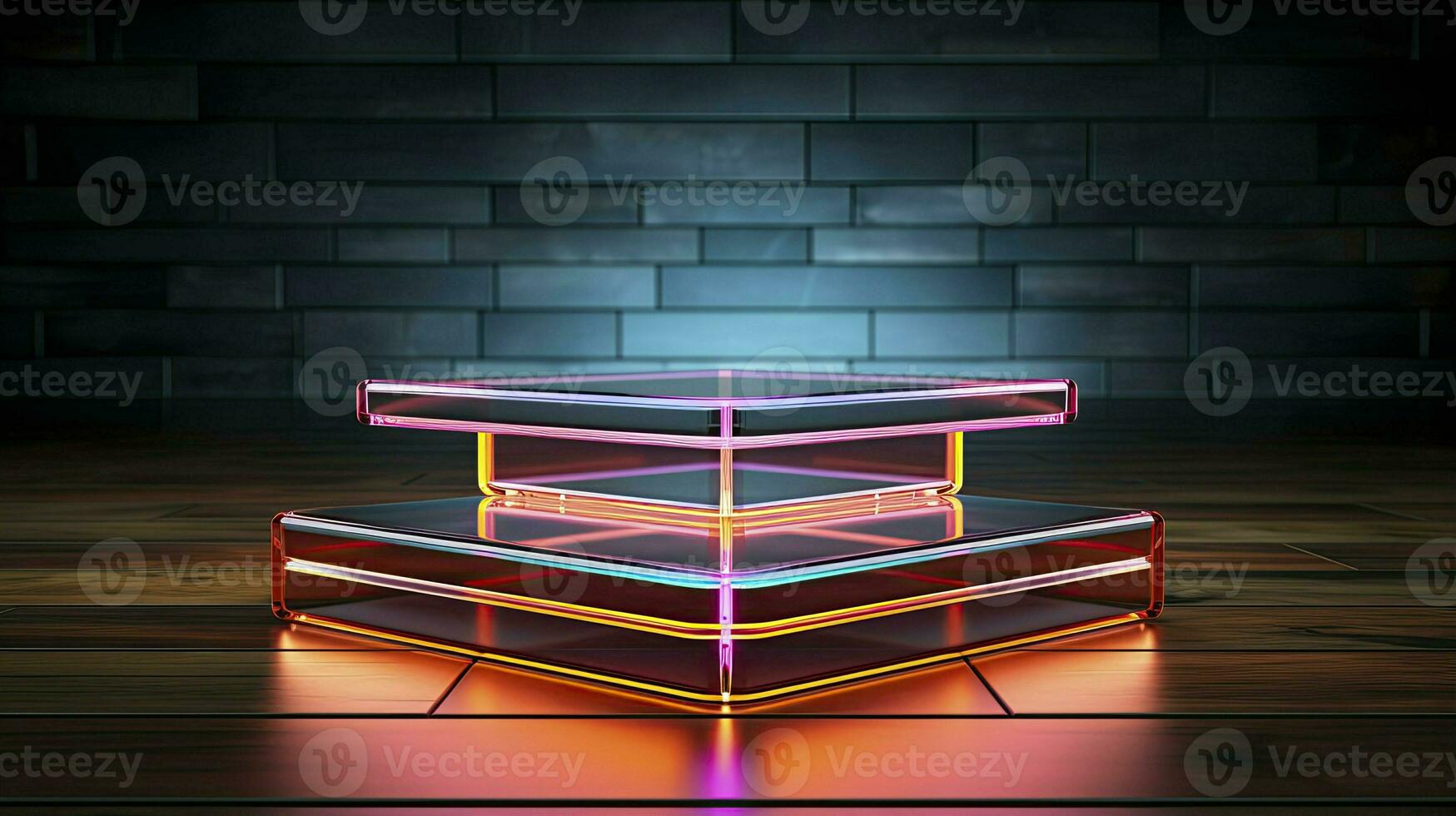 neon podium in bright psychedelic colors with backlighting. in y2k style. AI Generated photo