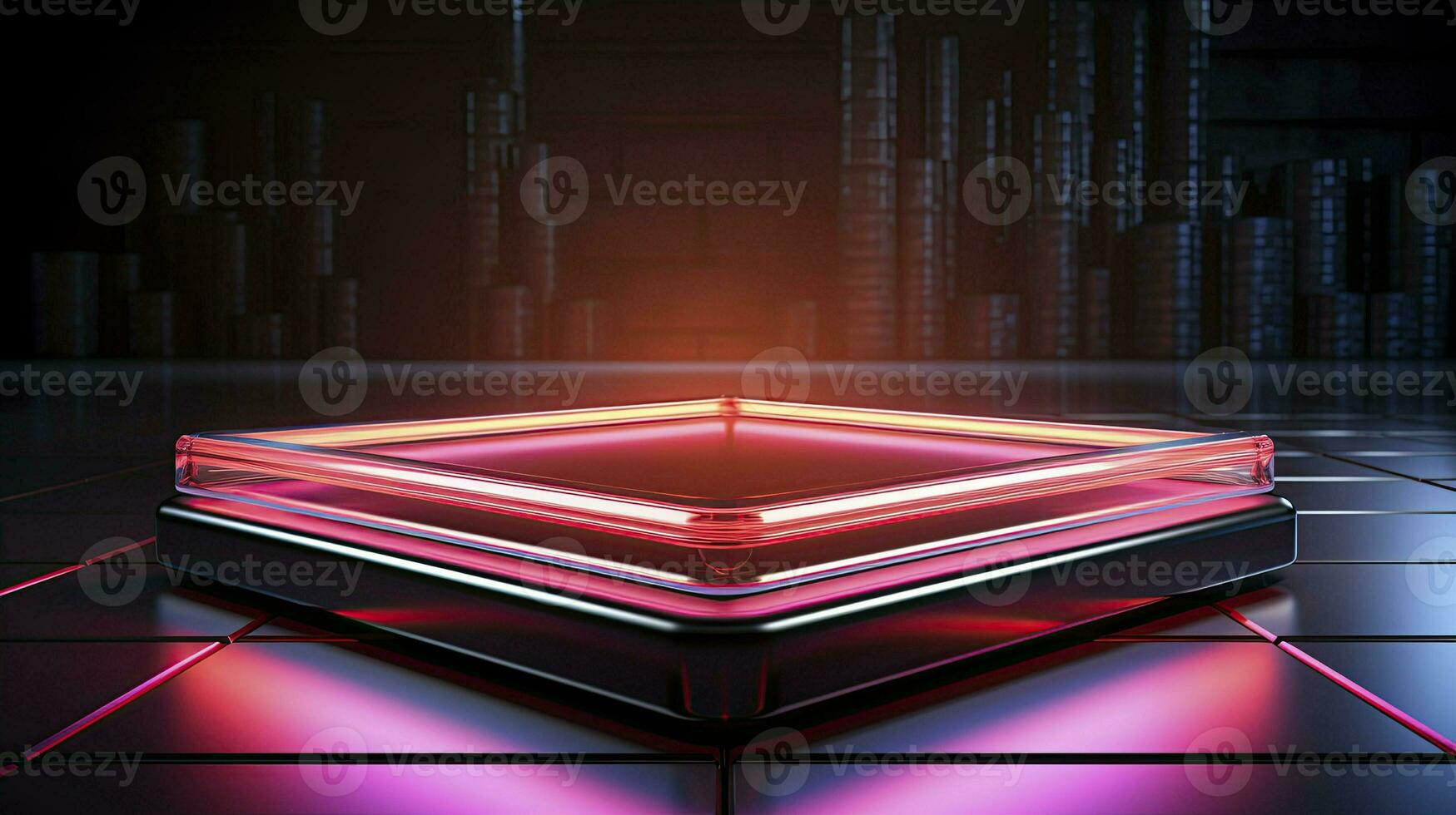 neon podium in bright psychedelic colors with backlighting. in y2k style. AI Generated photo