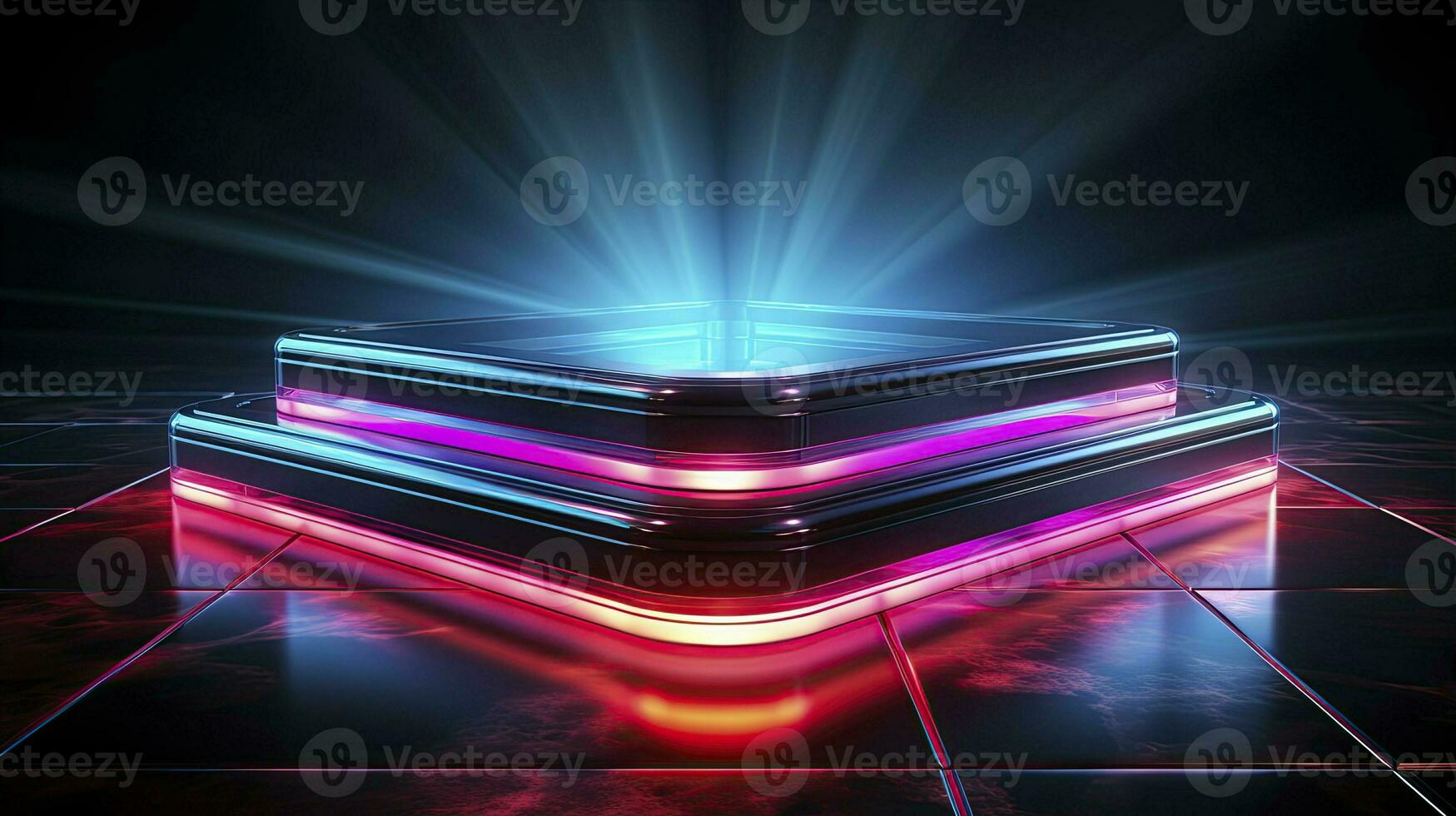 neon podium in bright psychedelic colors with backlighting. in y2k style. AI Generated photo