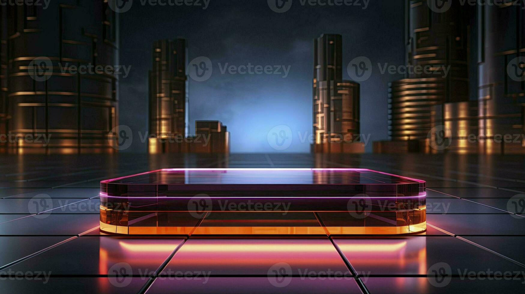 neon podium in bright psychedelic colors with backlighting. in y2k style. AI Generated photo