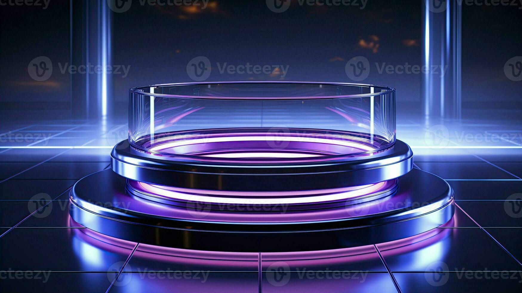 neon podium in bright psychedelic colors with backlighting. in y2k style. AI Generated photo