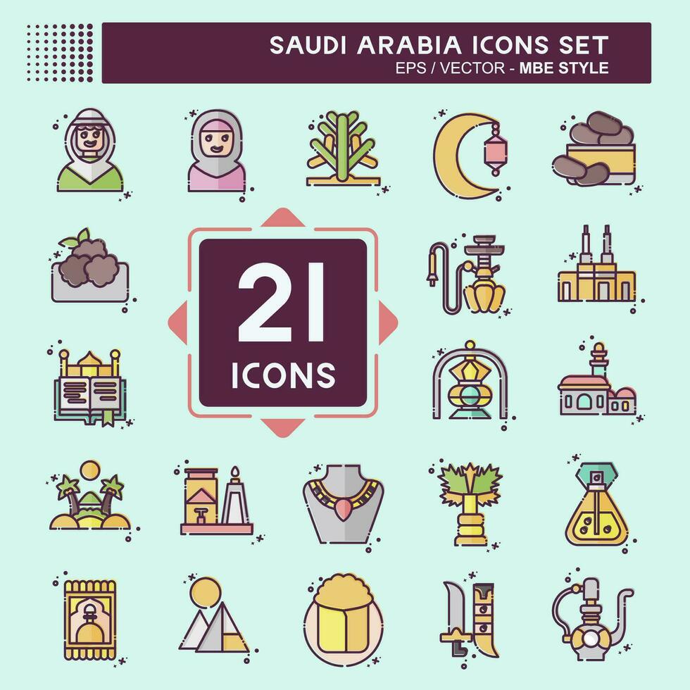 Icon Set Saudi Arabia. related to Islamic symbol. MBE style. simple design editable. simple illustration vector