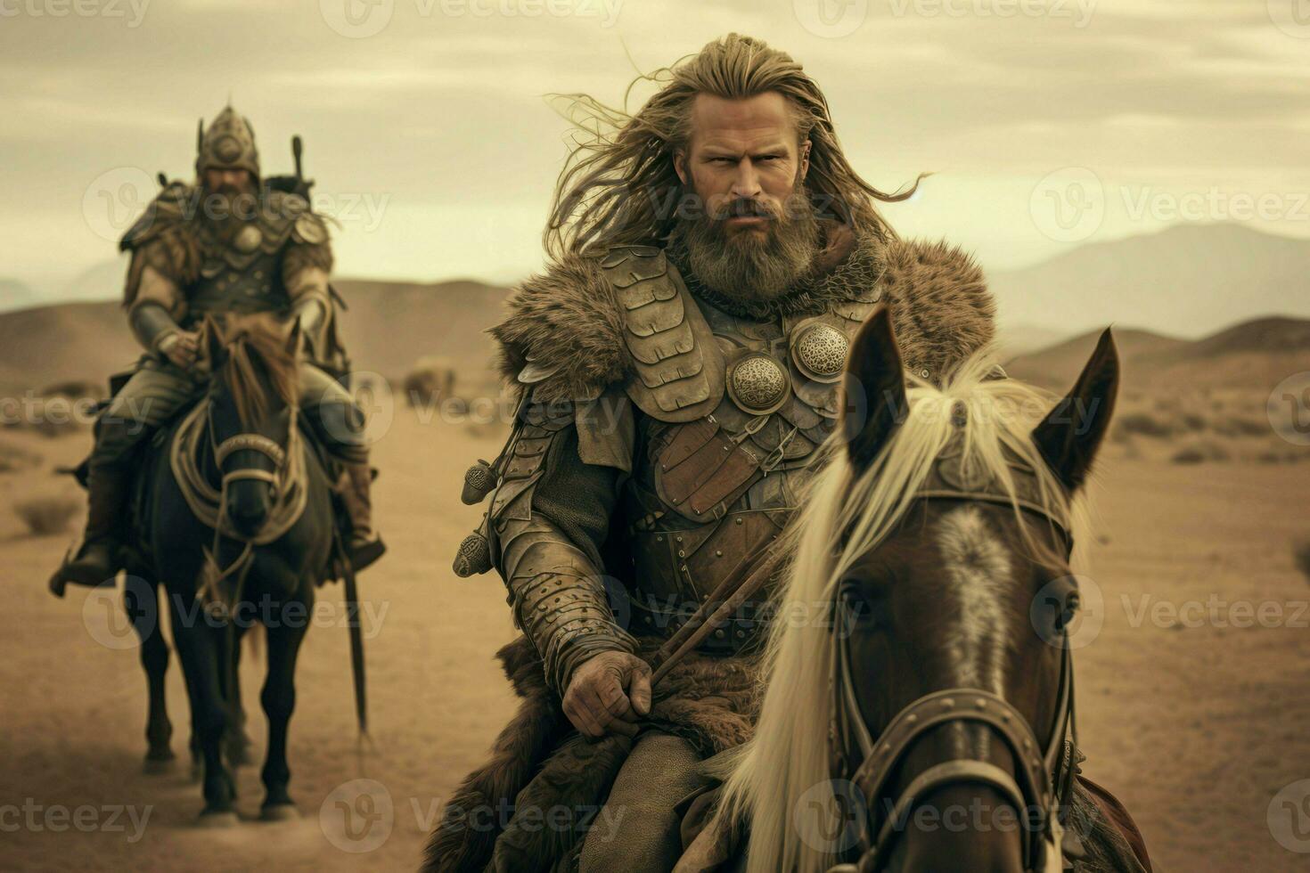 Vikings in desert. Generate Ai photo
