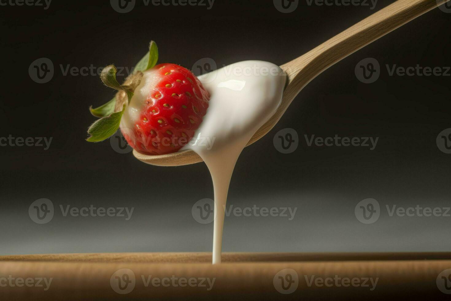 Yogurt spoon strawberry. Generate Ai photo
