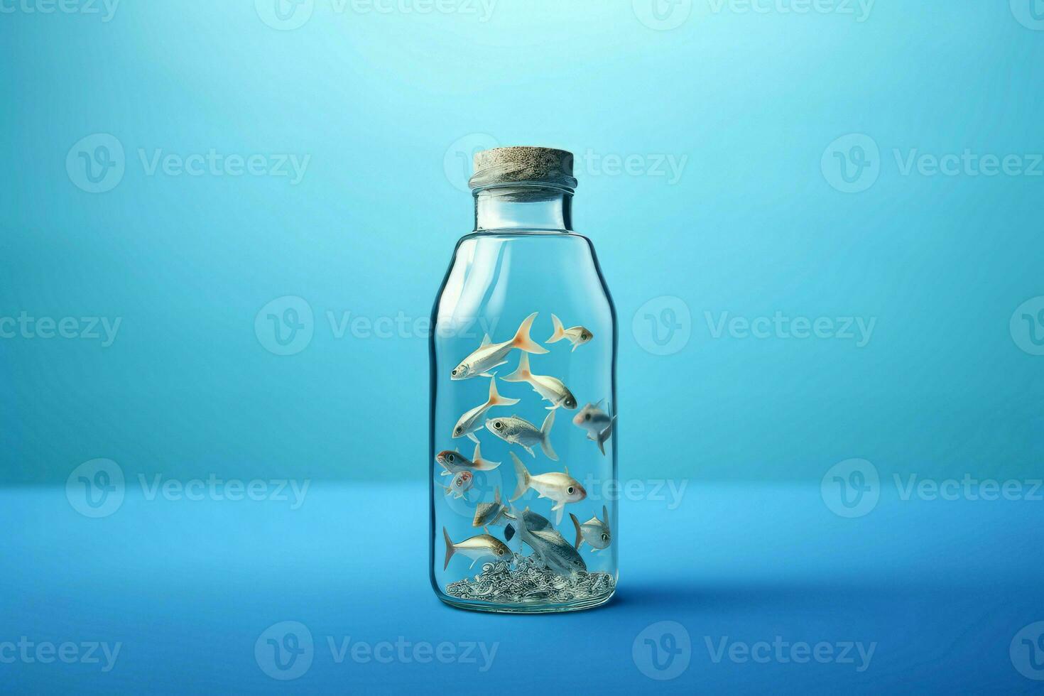 Fish swim small bottle. Generate Ai photo