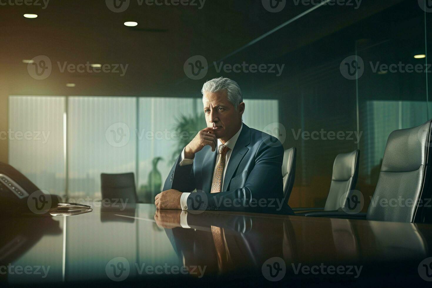 Man executive alone in office. Generate Ai photo