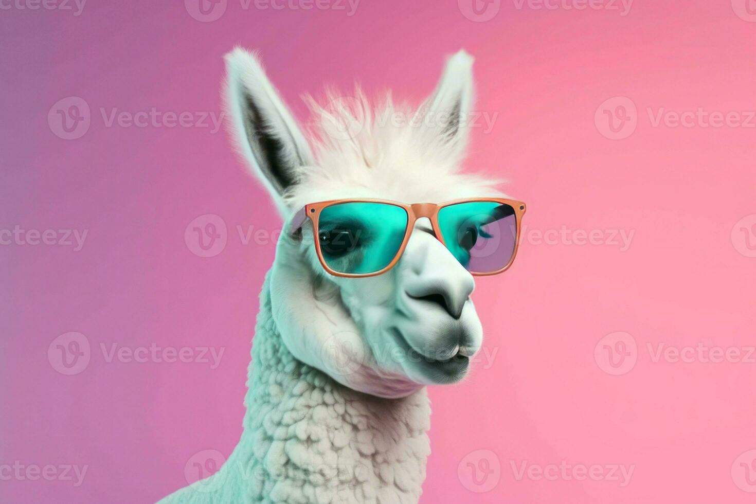 Lama mirror colorful sunglasses. Generate Ai photo