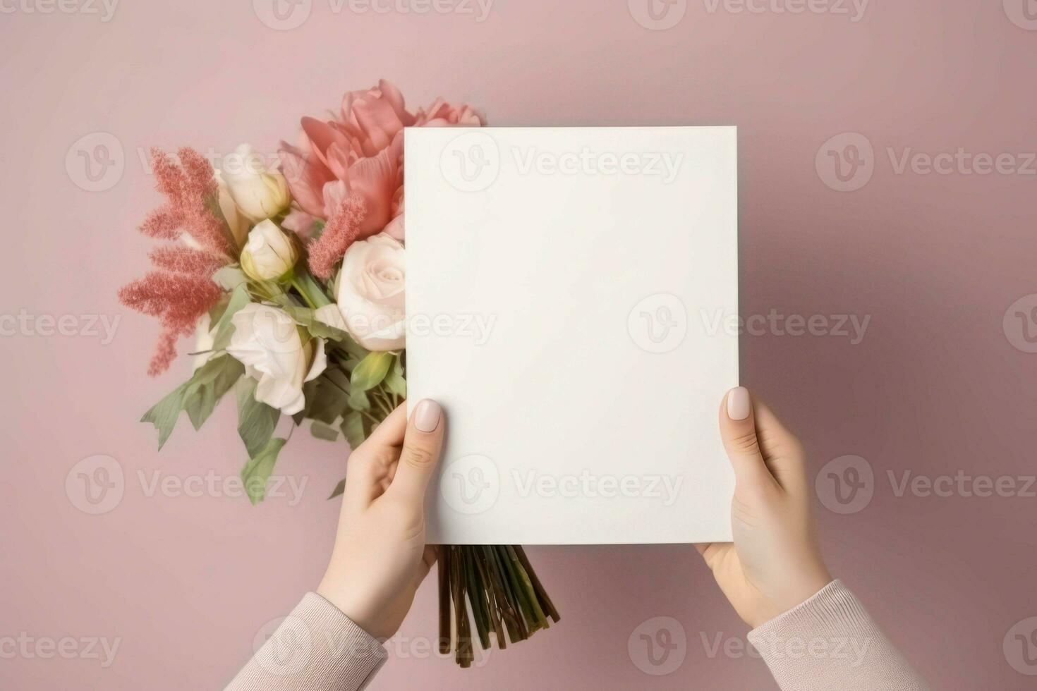 Empty hand postcard with flowers. Generate Ai photo