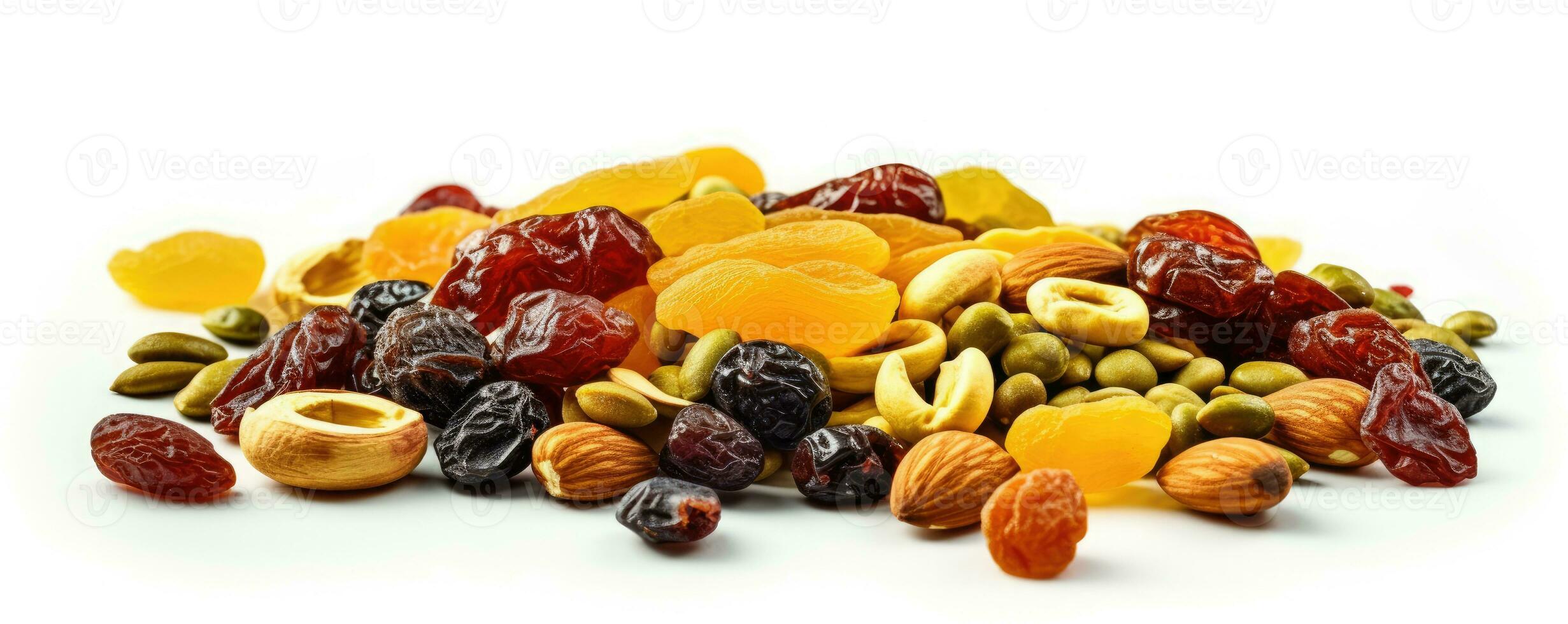 Footer of mix dry fruit on white background, AI Generated photo