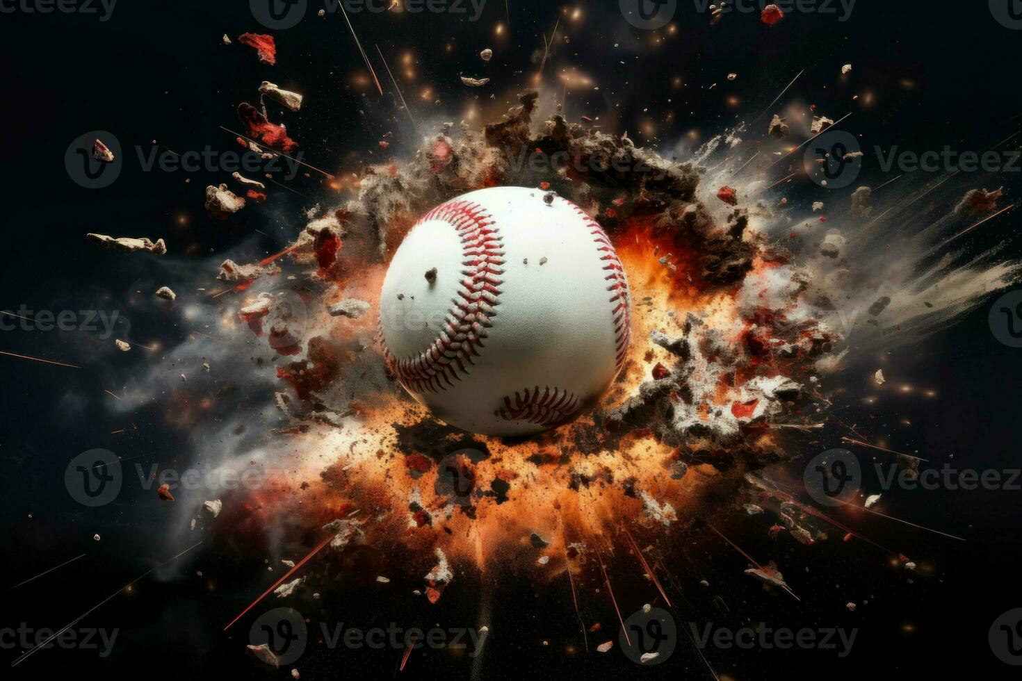 Baseball bat explosion ball. Generate Ai photo