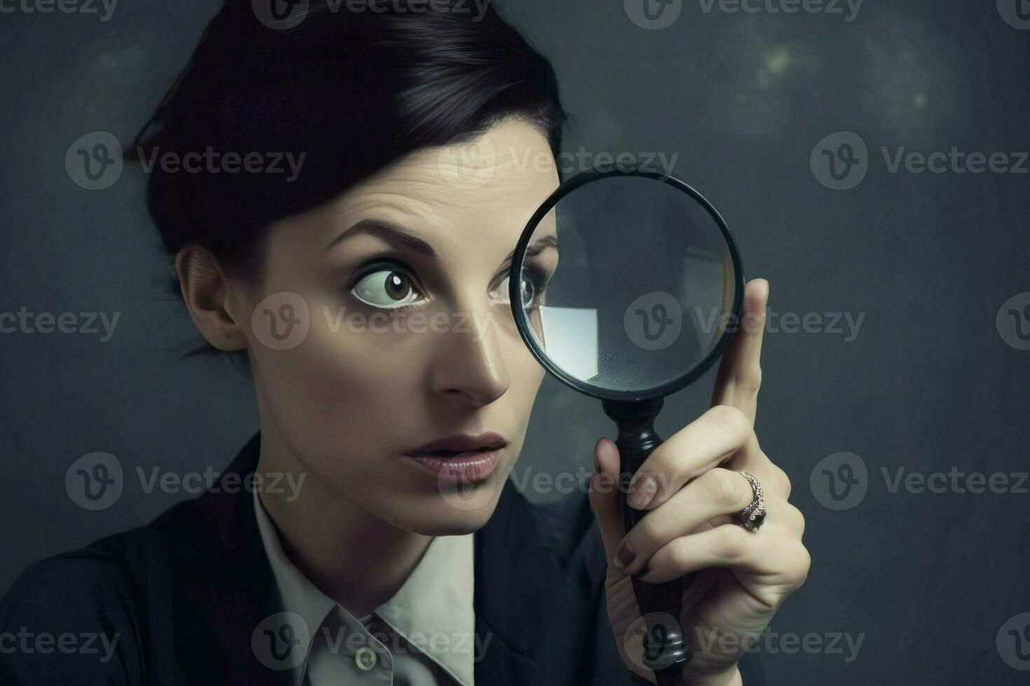 Woman magnifying glass. Generate Ai photo