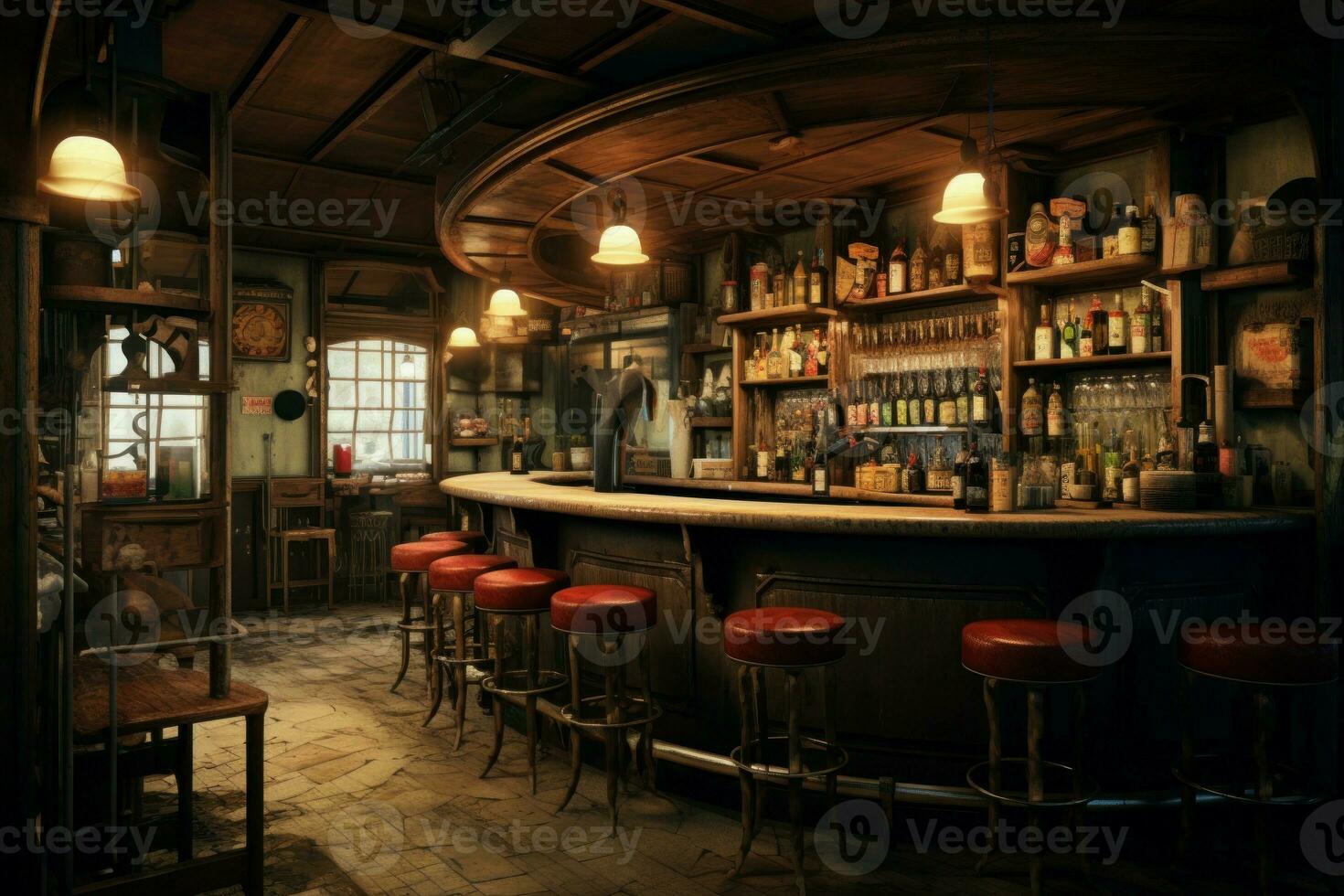 Rustic Bar interior vintage loft. Generate Ai photo