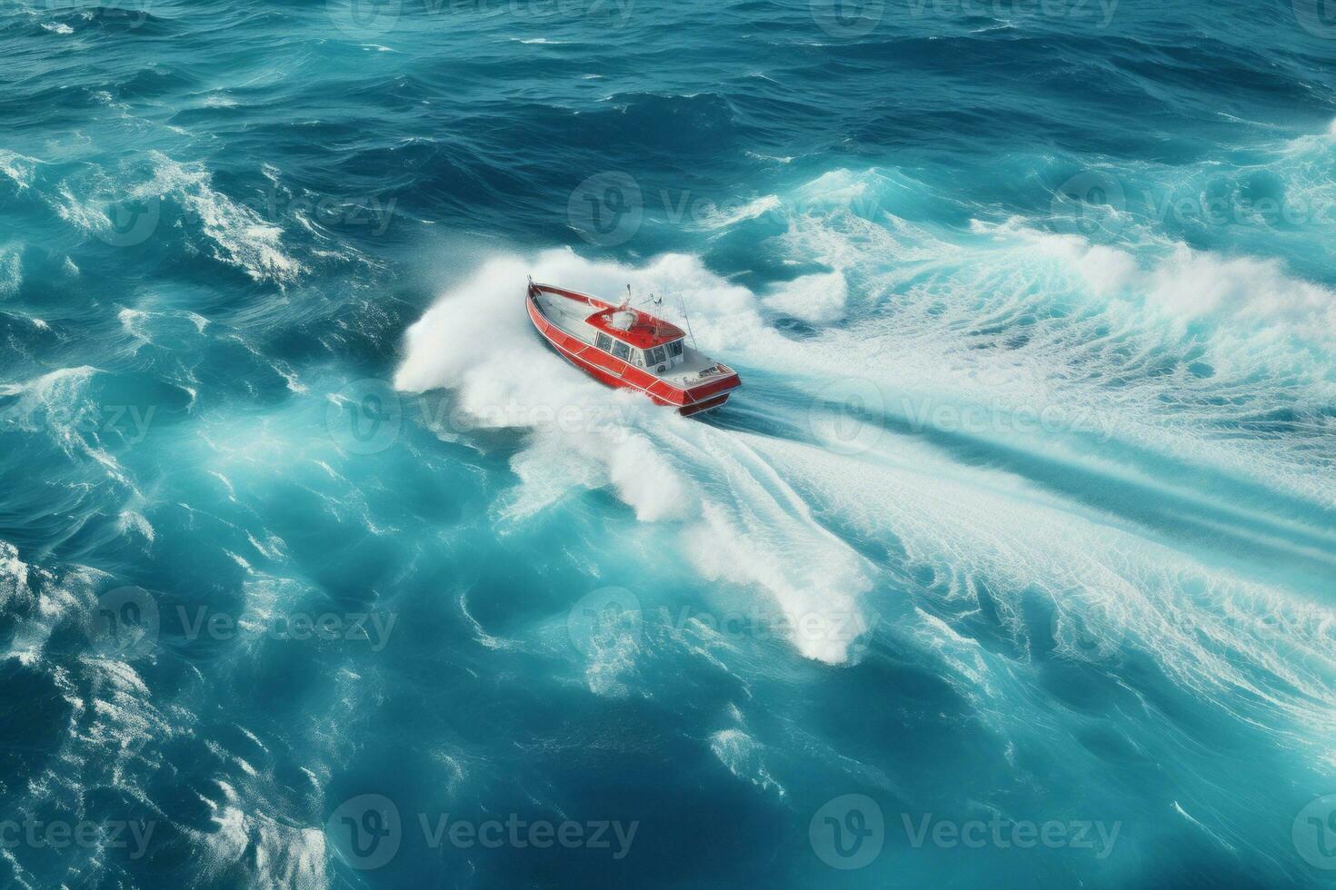 Waves boating top view. Generate Ai photo