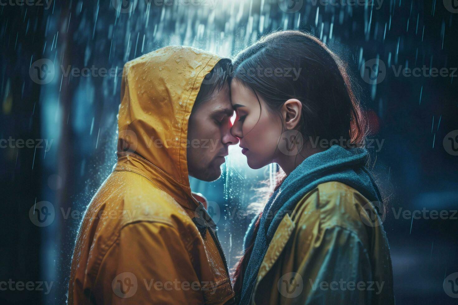 Couple kiss rain. Generate Ai photo