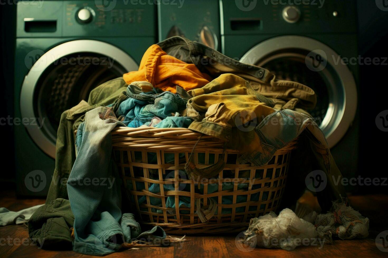 cesta sucio ropa y toallas generar ai foto