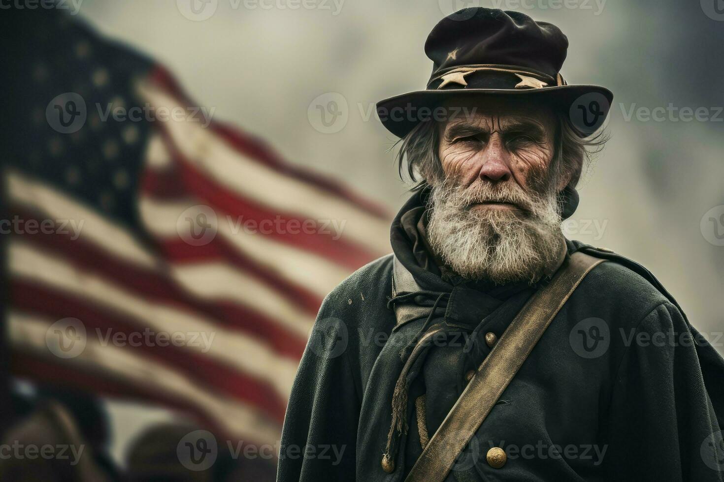 icónico americano militar hombre parte superior sombrero bandera EE.UU. generar ai foto