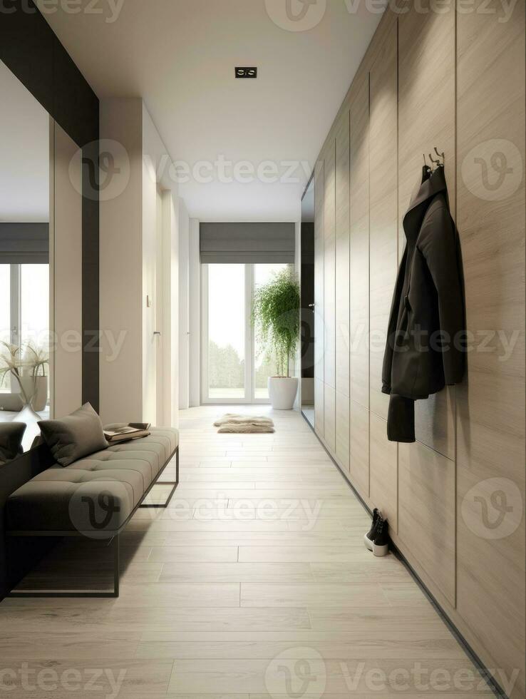 Entrance with all wall shoe cabinet, AI Generated photo