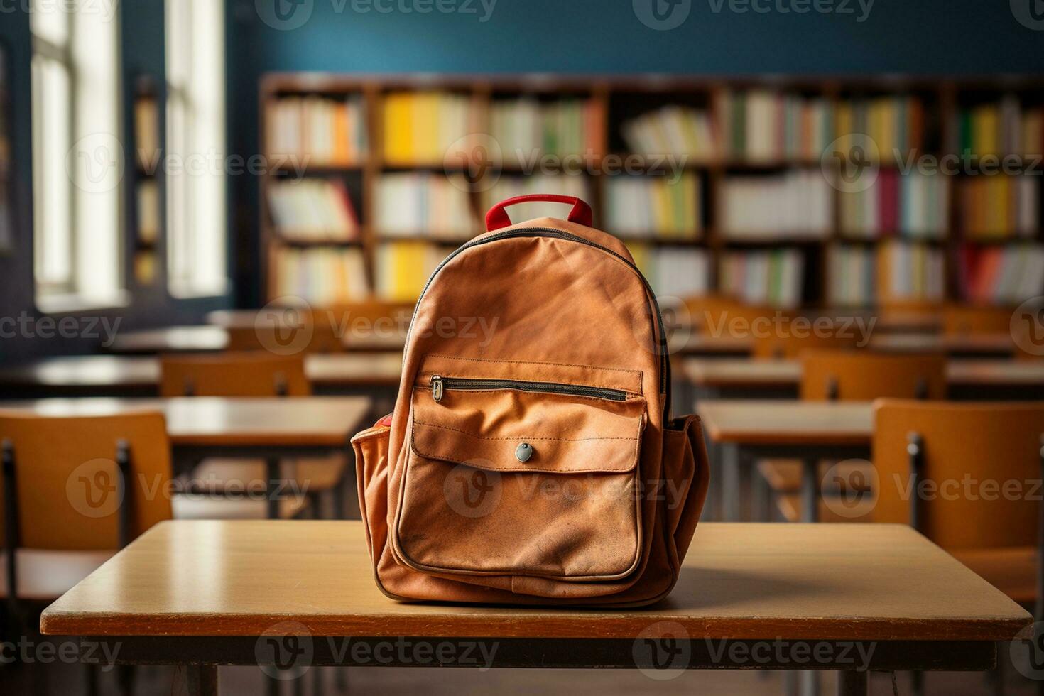 Classroom Essentials Backpack and Books. Generative By Ai photo